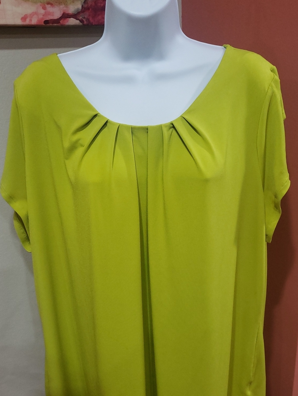 Worthington Woman Pleated Front Lime Green Blouse, 3X